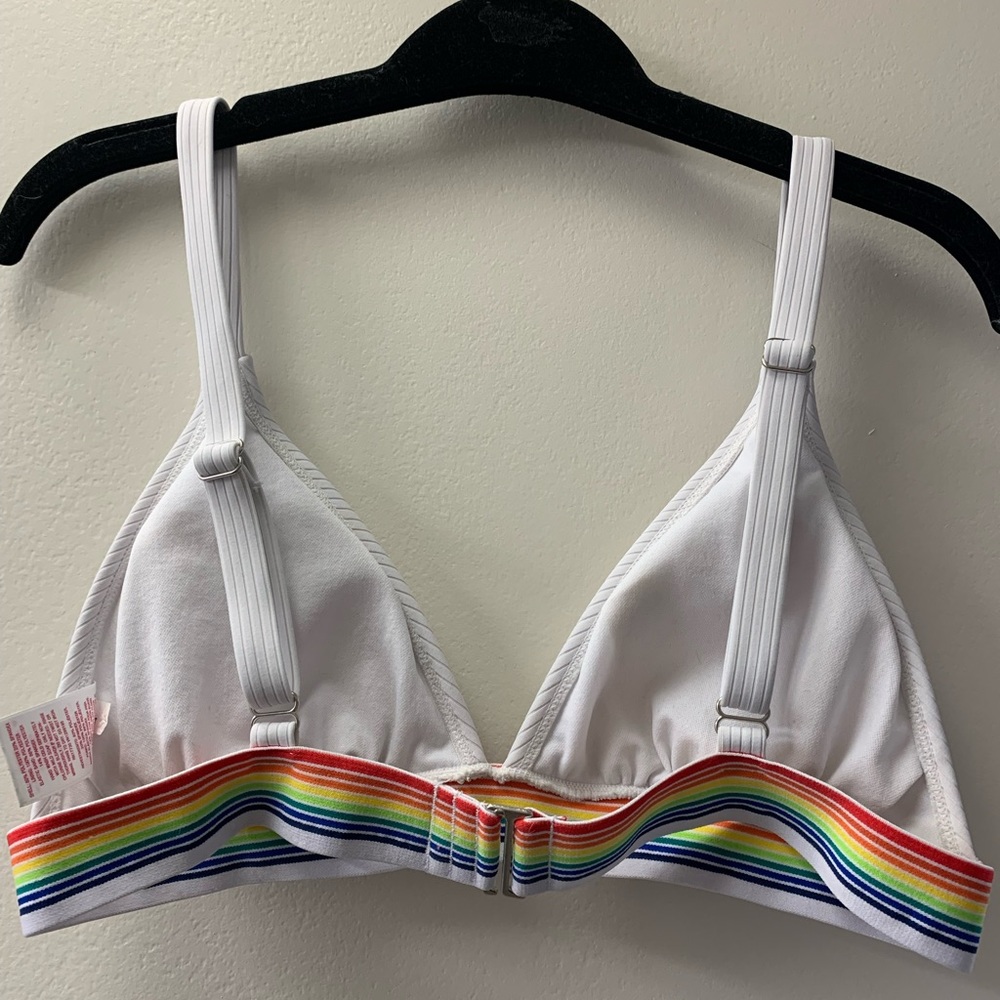 White Bikini Top Rainbow Band - Picture 2 of 3